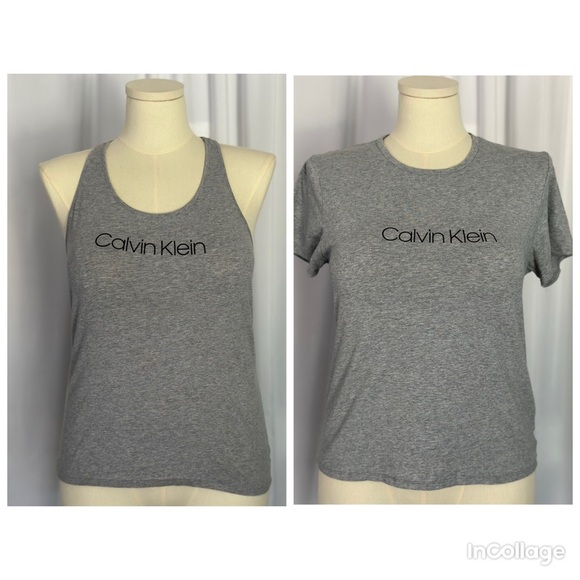 Calvin Klein Gray Fitted Tank Top and Tee Shirt Sleepwear (733) - Picture 1 of 13